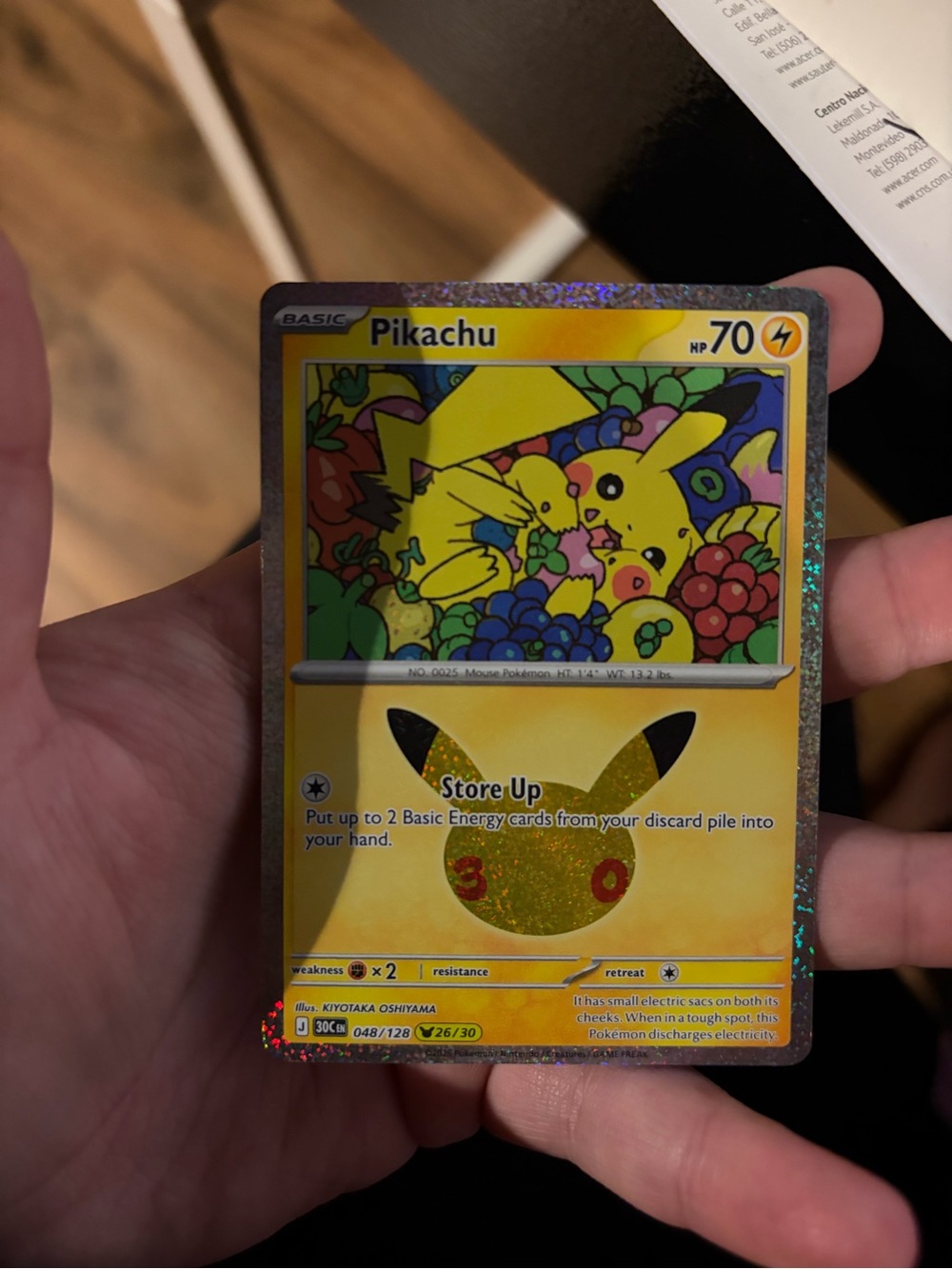 Pikachu Holographic Trading Card - Yellow